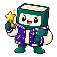 Librito Celer con un trofeo y su cuaderno